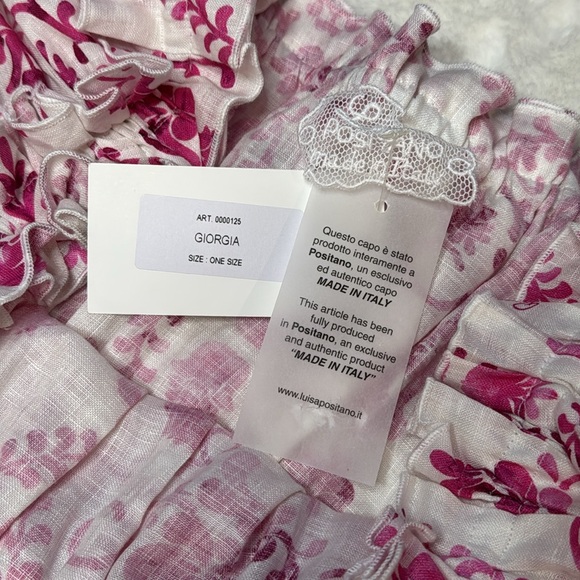 Luisa Positano Giorgio Mini Dress White & Pink Linen Amalfi Coast Italy Inspired - Picture 11 of 16